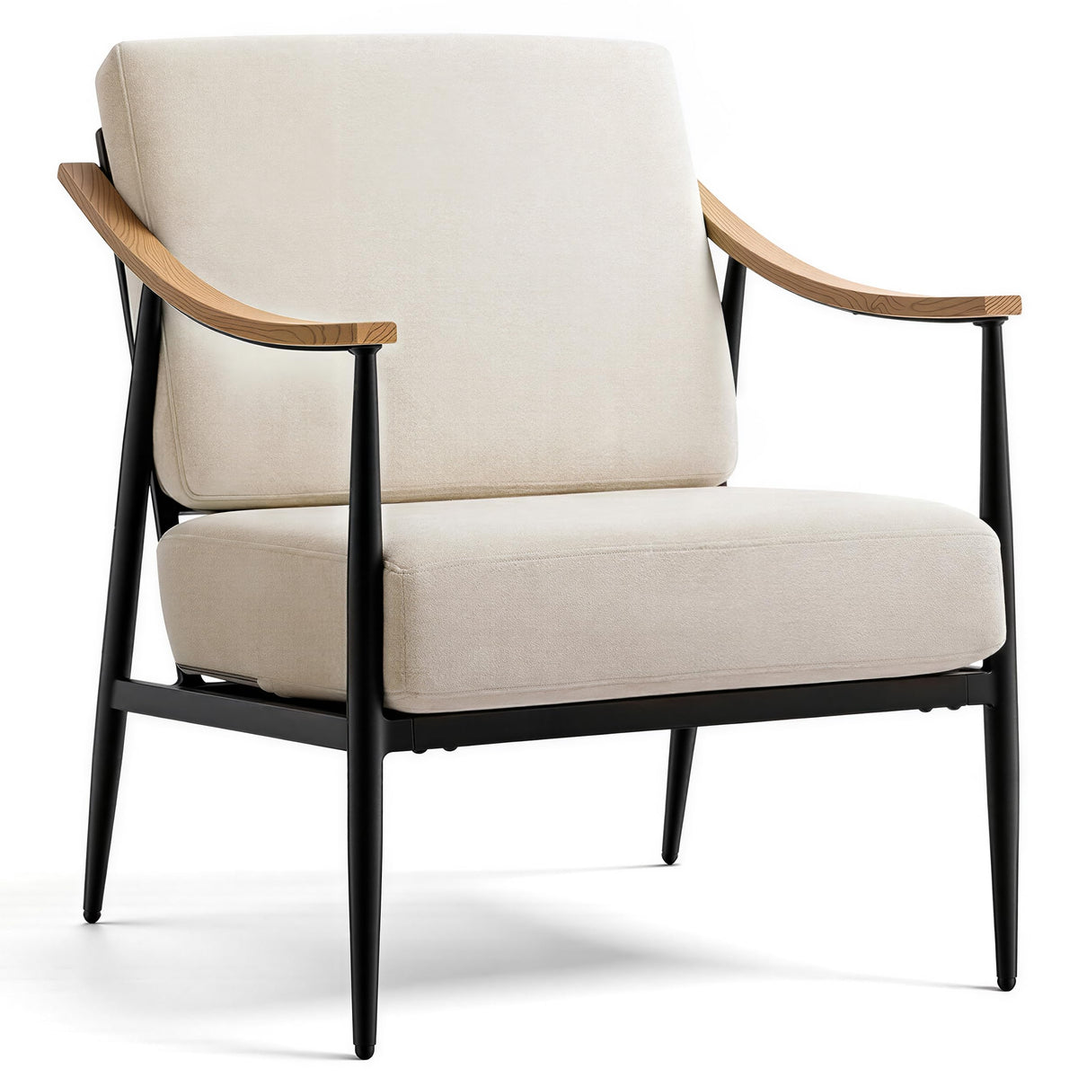 RNKSFX Modern Accent Chairs Set of 2 for Living Room Bedroom Mid Century Arm Chairs Upholstered Office Accent Chairs Comfy Waiting Room Chairs with Metal Frame, Beige