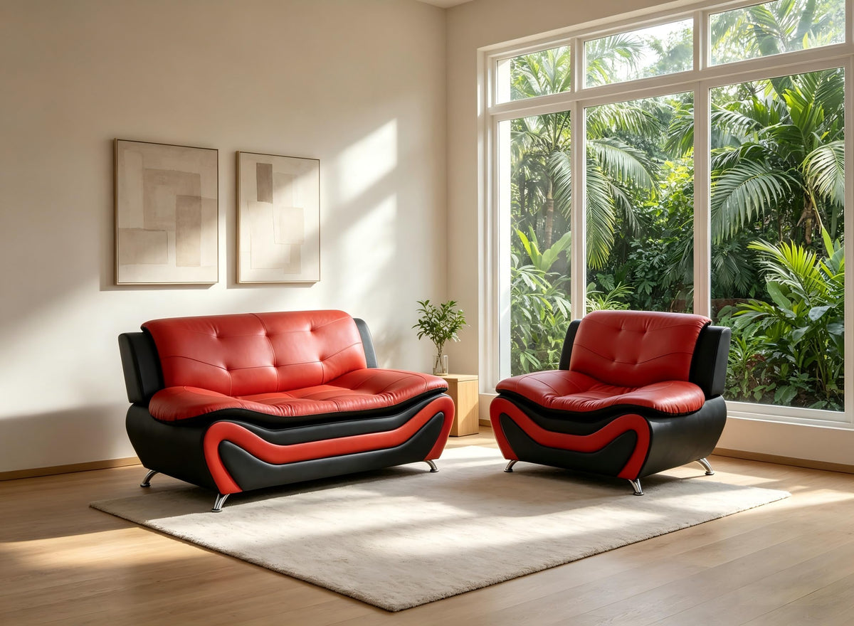 Creamy White Living Room Furniture Set, 2-Piece Modern Faux Leather Couches for Home, Living Room Sofa Sets, 3-Seater Sofa and Loveseat with Metal Feet, Couch Set for Bedroom, Hotel, Office