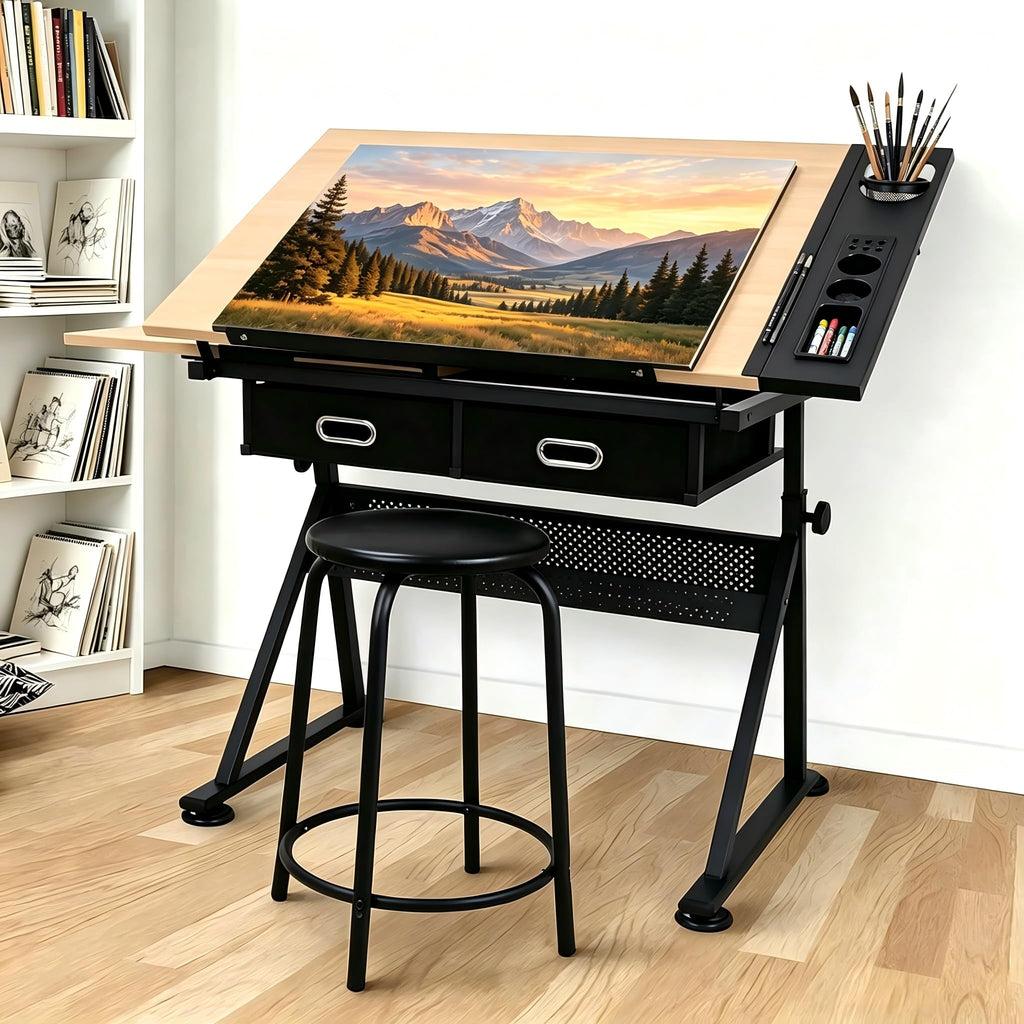 Garvee Height Adjustable Drafting Table, 0-75Â°Tilting Drawing Desk