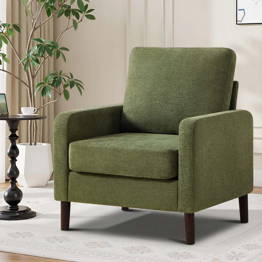 Accent Chair Set of 2, Upholstered Living Room Chairs with Wood Legs and Side Pockets, Modern Reading Chair for Bedroom, Armchair Single Sofa Side Chair for Office, Small Room, Dark Grey