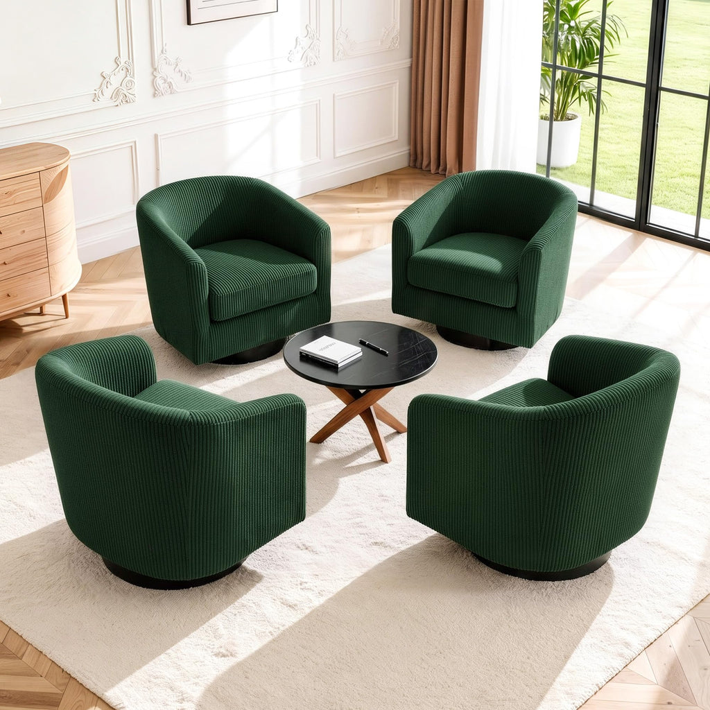 Faux Leather Swivel Accent Chairs Set of 2, Barrel Armchair, Brown