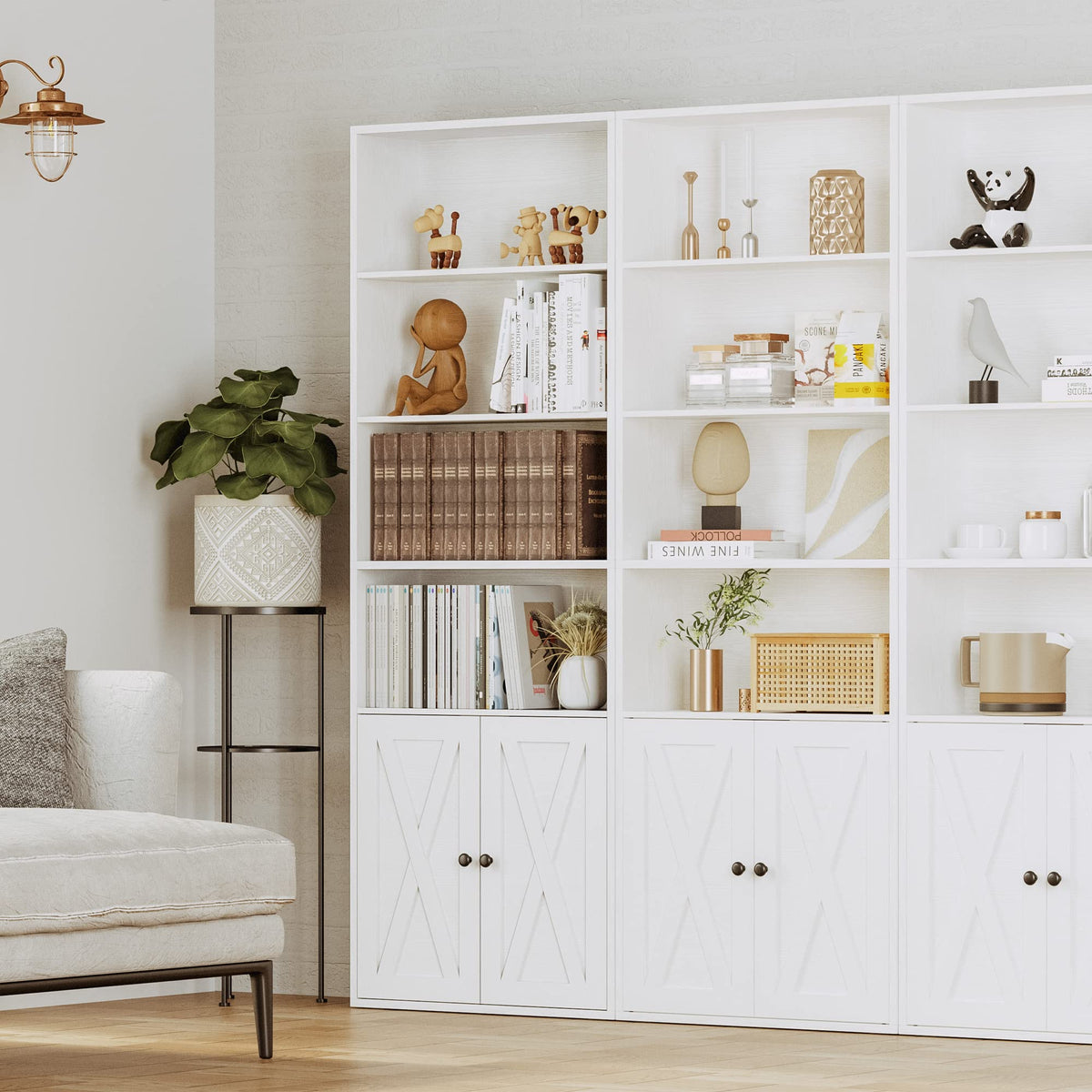 IRONCK Industrial Bookshelves and Bookcases with Doors Floor Standing 6 Shelf Display Storage Shelves 70 in Tall Bookcase for Home Office, Living Room
