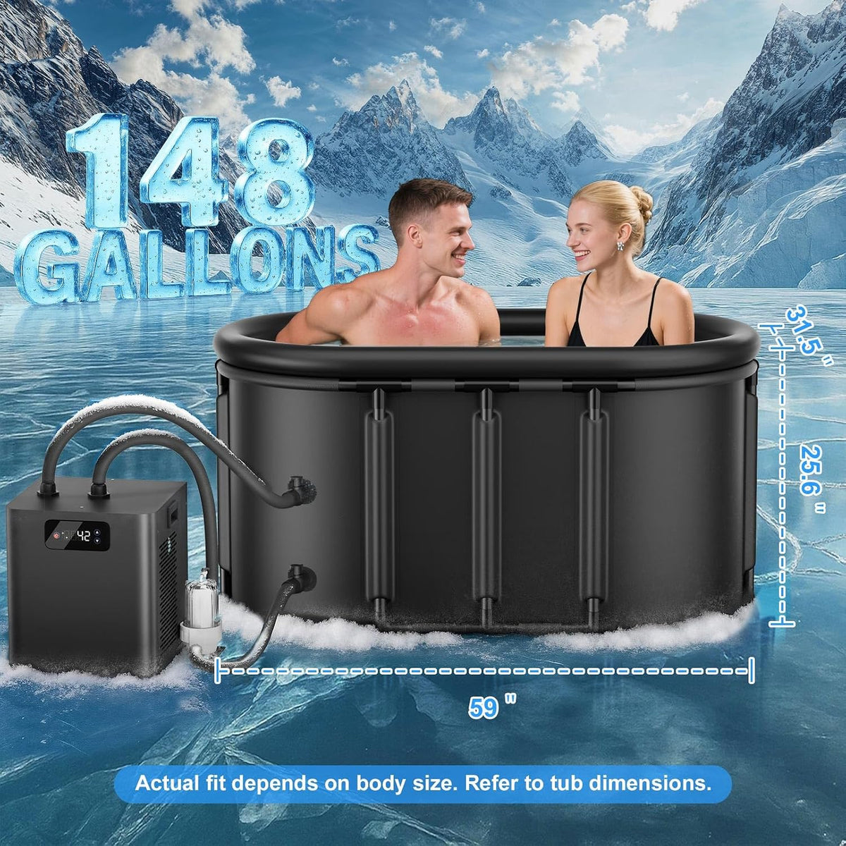 Ice Bath Chiller & 148Gal Cold Plunge Tub Kit for Cold Recovery Therapy