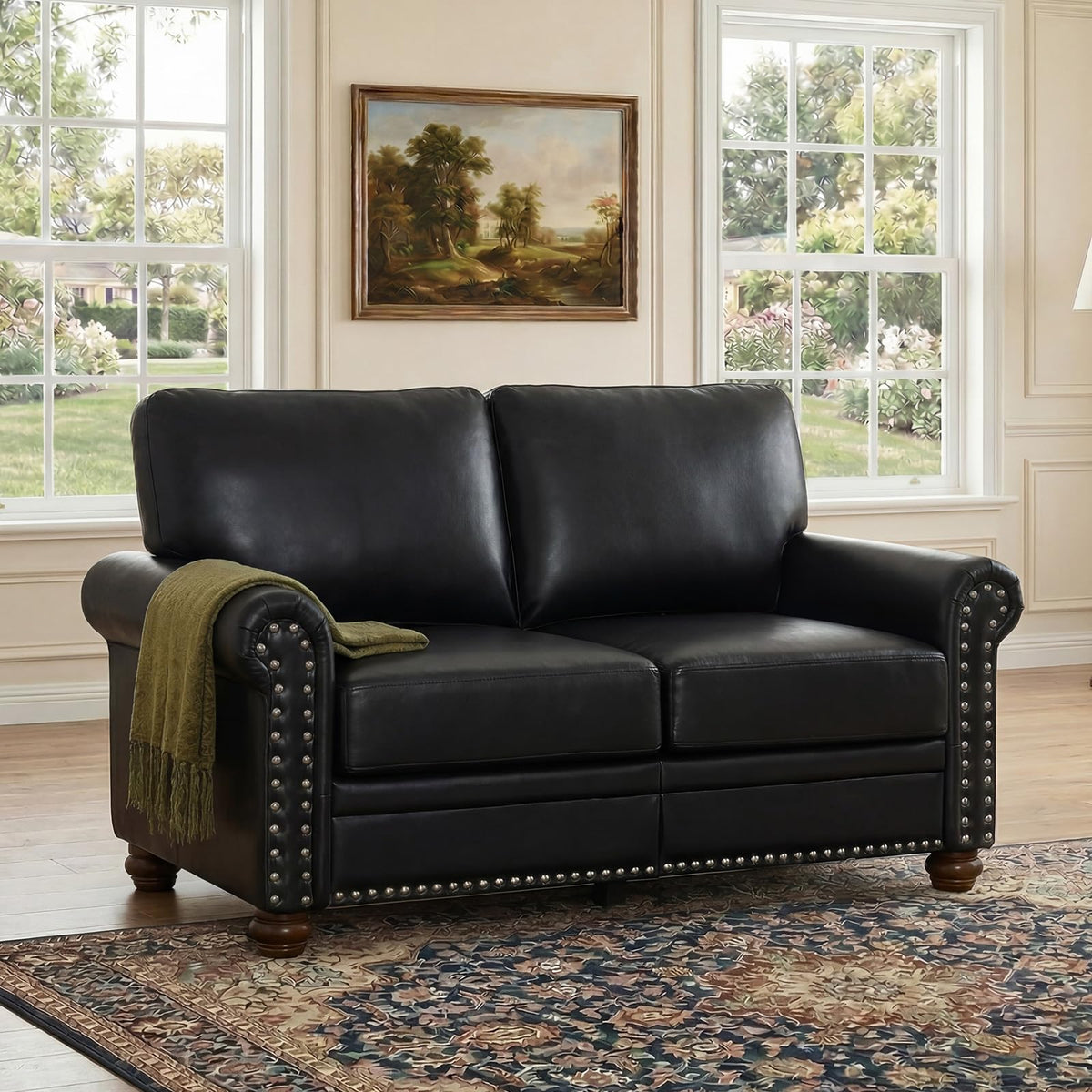 2 Piece Couch Sets for Living Room,Mid Century Modern Couch with Storage Nailhead Trim & Rolled Armrests,Deep Seat Comfy Couch,Furniture Set for Living Room,Bedroom,Office(Navy Blue,Loveseat+3 Seater)