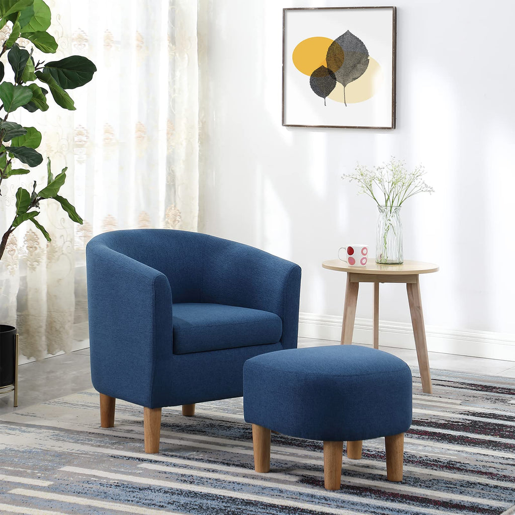 DAZONE Accent Chair with Ottoman, Modern Comfy Armchair Upholstered Barrel Club Chair and Footrest Set, Fabric Tub Arm Chairs for Living Room Bedroom Small Spaces Apartment Office, Set of 2, Gray