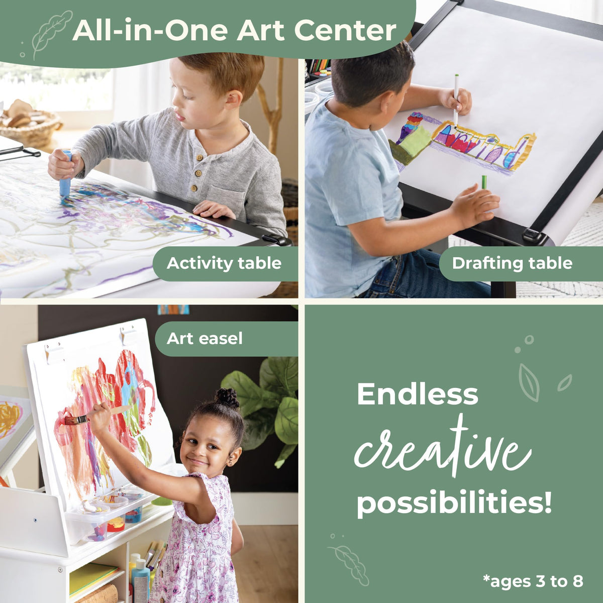 Guidecraft Design Studio â Black: 3-in-1 Kids Art Table & Stool Set, Writing, Crafting, Painting & Drafting Table for Kids with Craft Storage & Bins, Art Easel with Paper Roll, Toddler Activity Desk