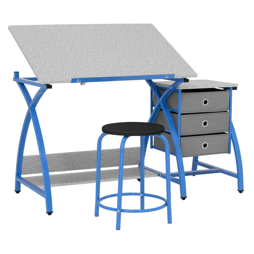 SD Studio Designs 2 Piece Comet Center Plus, Craft Table and Matching Stool Set with Storage and Adjustable Top, Silver/Black