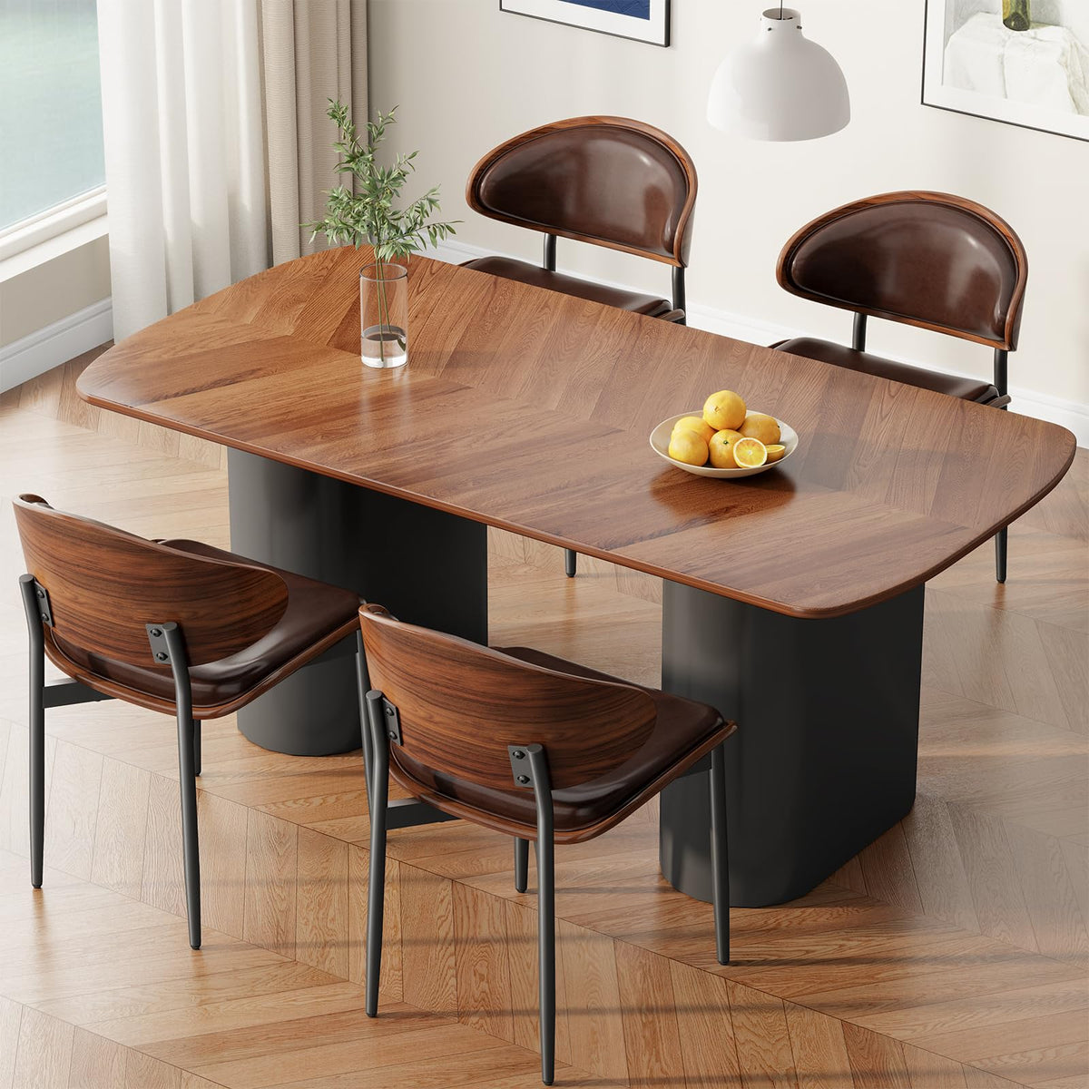 REONEY Dining Chairs Set of 4, Mid-Century Modern Kitchen Chairs, Black