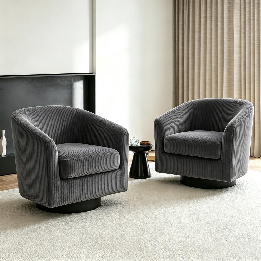 Faux Leather Swivel Accent Chairs Set of 2, Barrel Armchair, Brown
