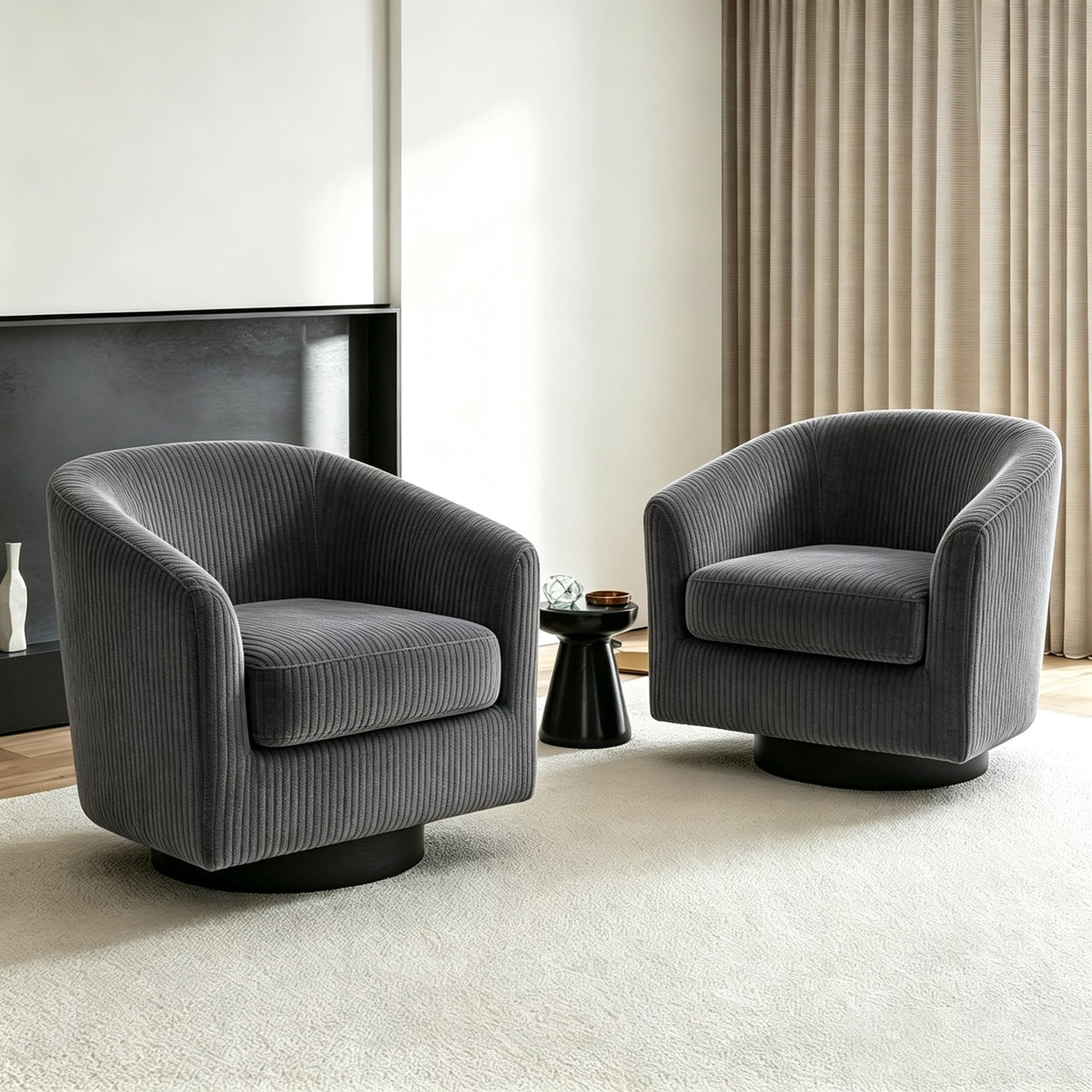 Faux Leather Swivel Accent Chairs Set of 2, Barrel Armchair, Brown