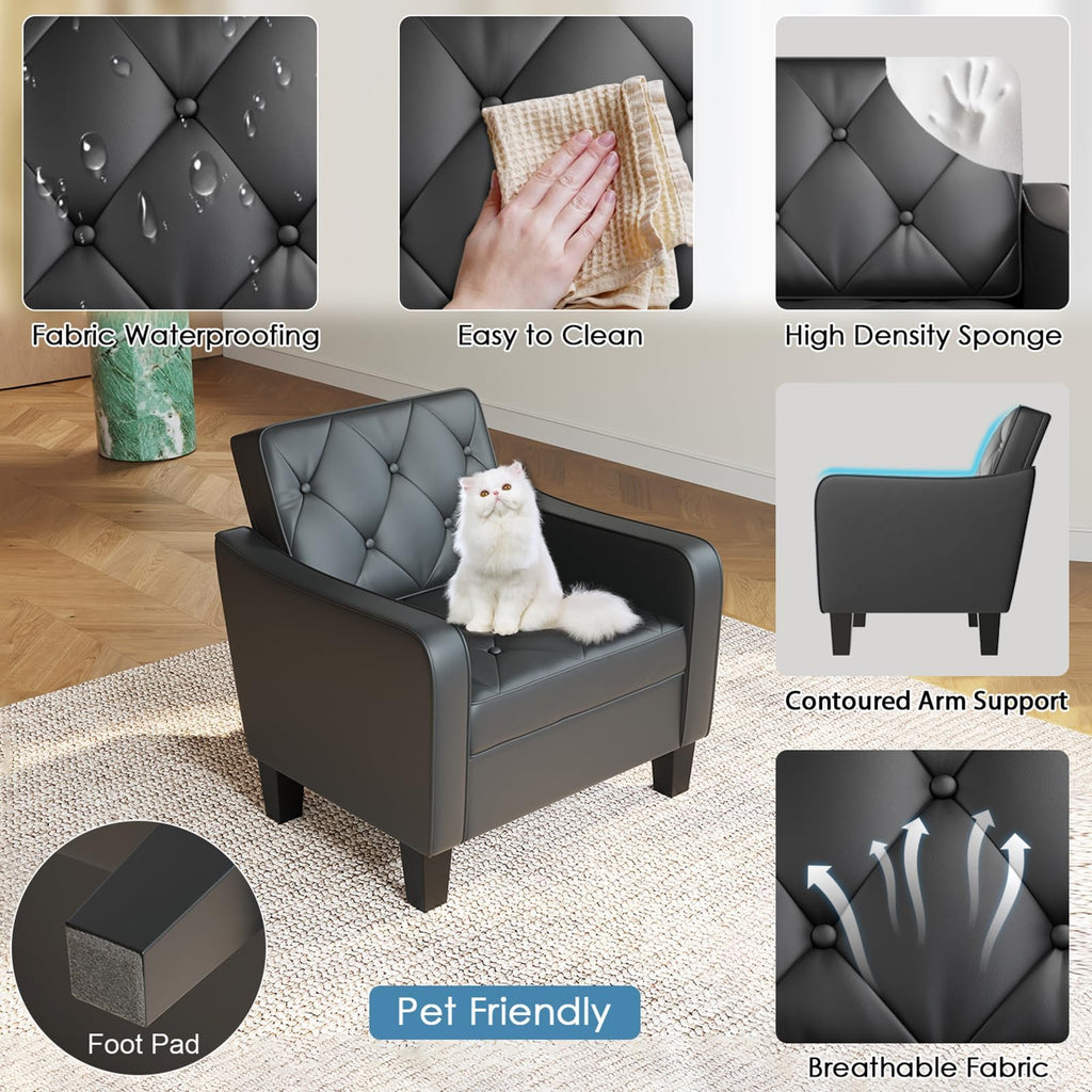 Grey Accent Chairs Set of 2, Wide Comfy Arm Chairs for Living Room, Office