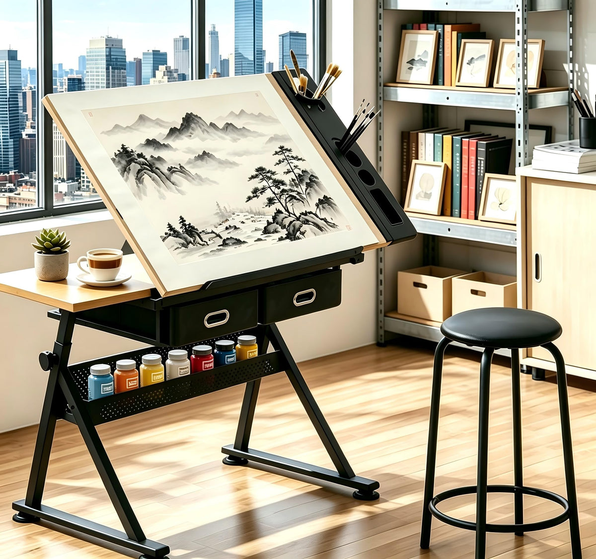 Garvee Height Adjustable Drafting Table, 0-75Â°Tilting Drawing Desk