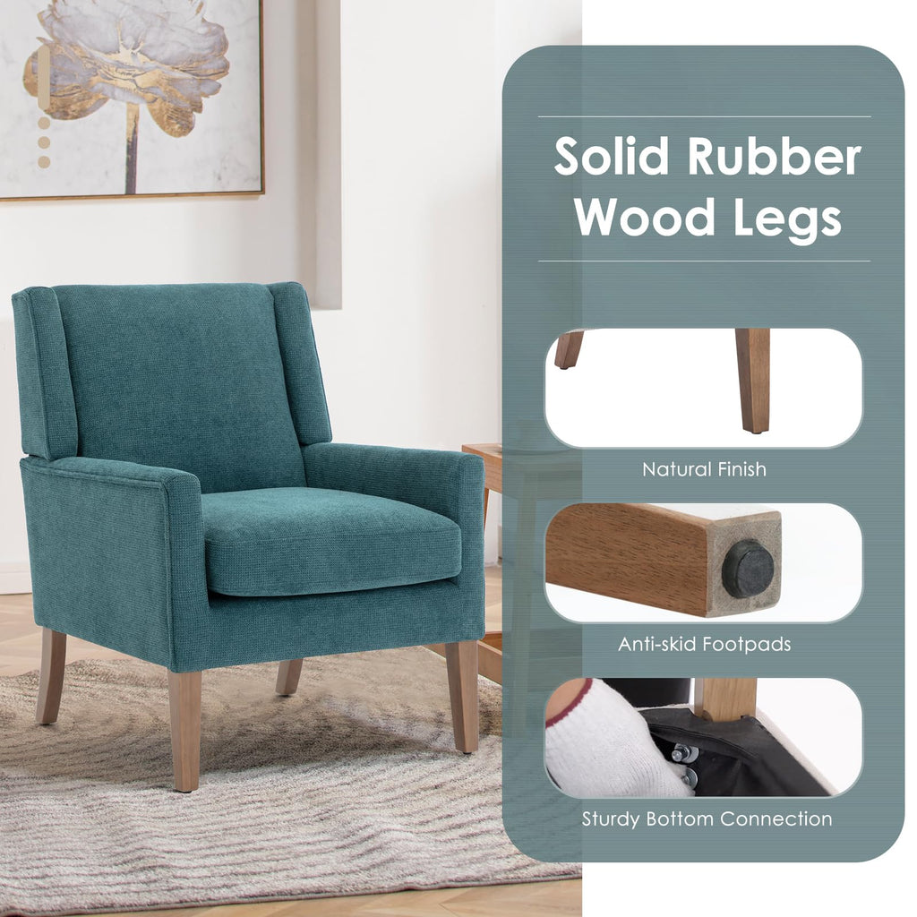 COLAMY Modern Wingback Living Room Chair, Upholstered Fabric Accent Armchair, Single Sofa Chair with Lounge Seat and Wood Legs for Office/Bedroom/Reading Spaces, Beige