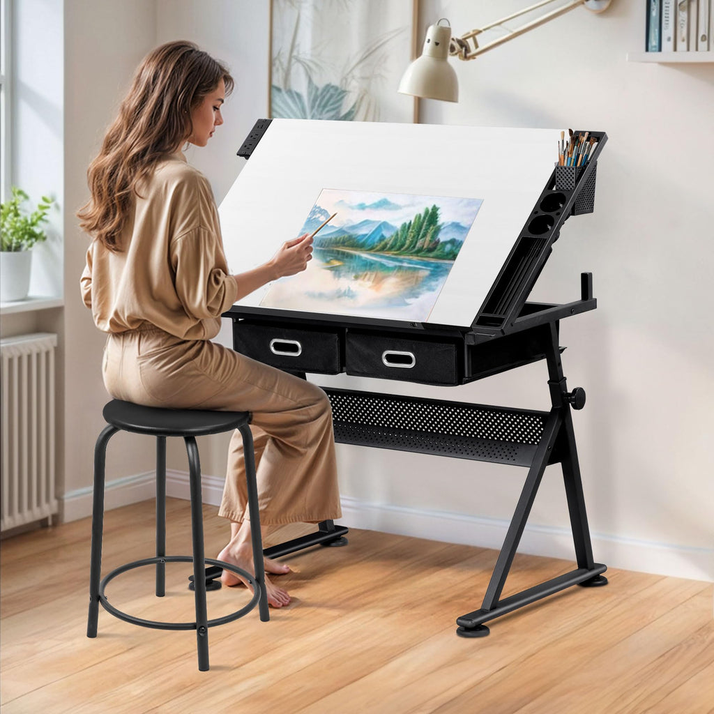ZENY Adjustable Drafting Table with Stool Tilting Drawing Desk Artist Table