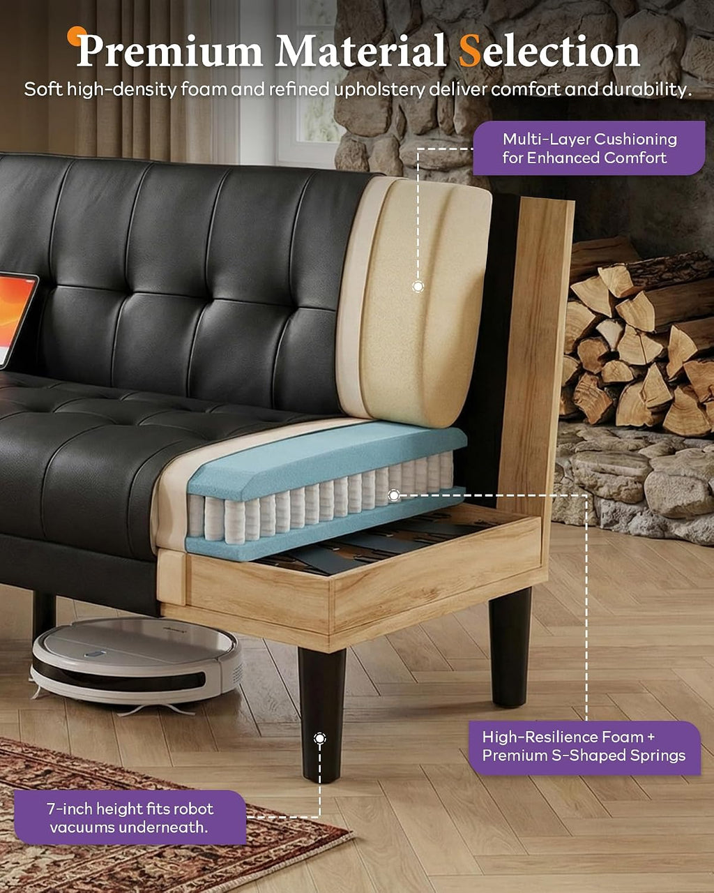 TYBOATLE Living Room Set, PU Leather Couch and Chairs w/USB & Type-C Ports