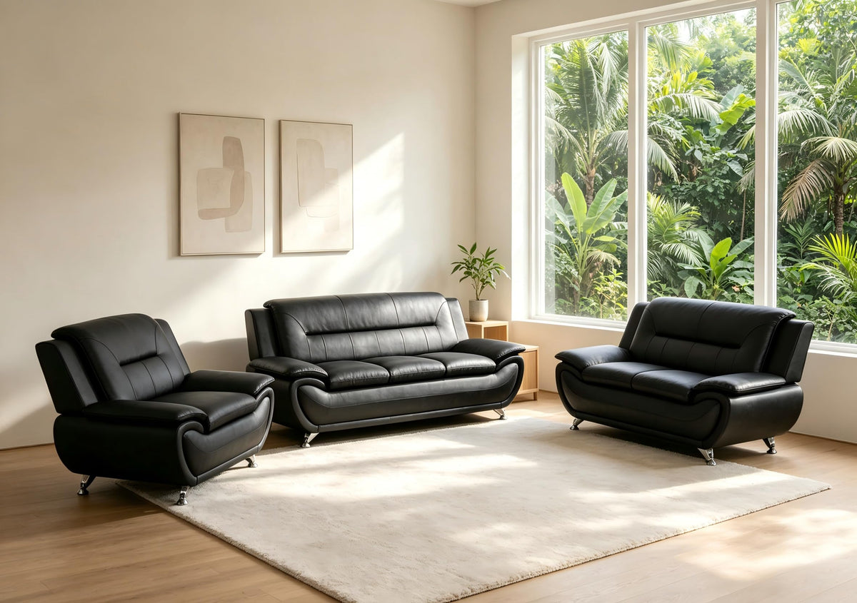 Creamy White Living Room Furniture Set, 2-Piece Modern Faux Leather Couches for Home, Living Room Sofa Sets, 3-Seater Sofa and Loveseat with Metal Feet, Couch Set for Bedroom, Hotel, Office