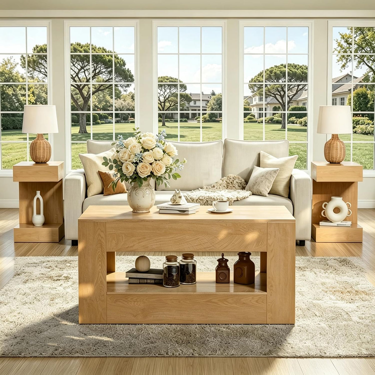 3 Piece Living Room Coffee Table Set, 41.3" Coffee Table and 2 End Tables