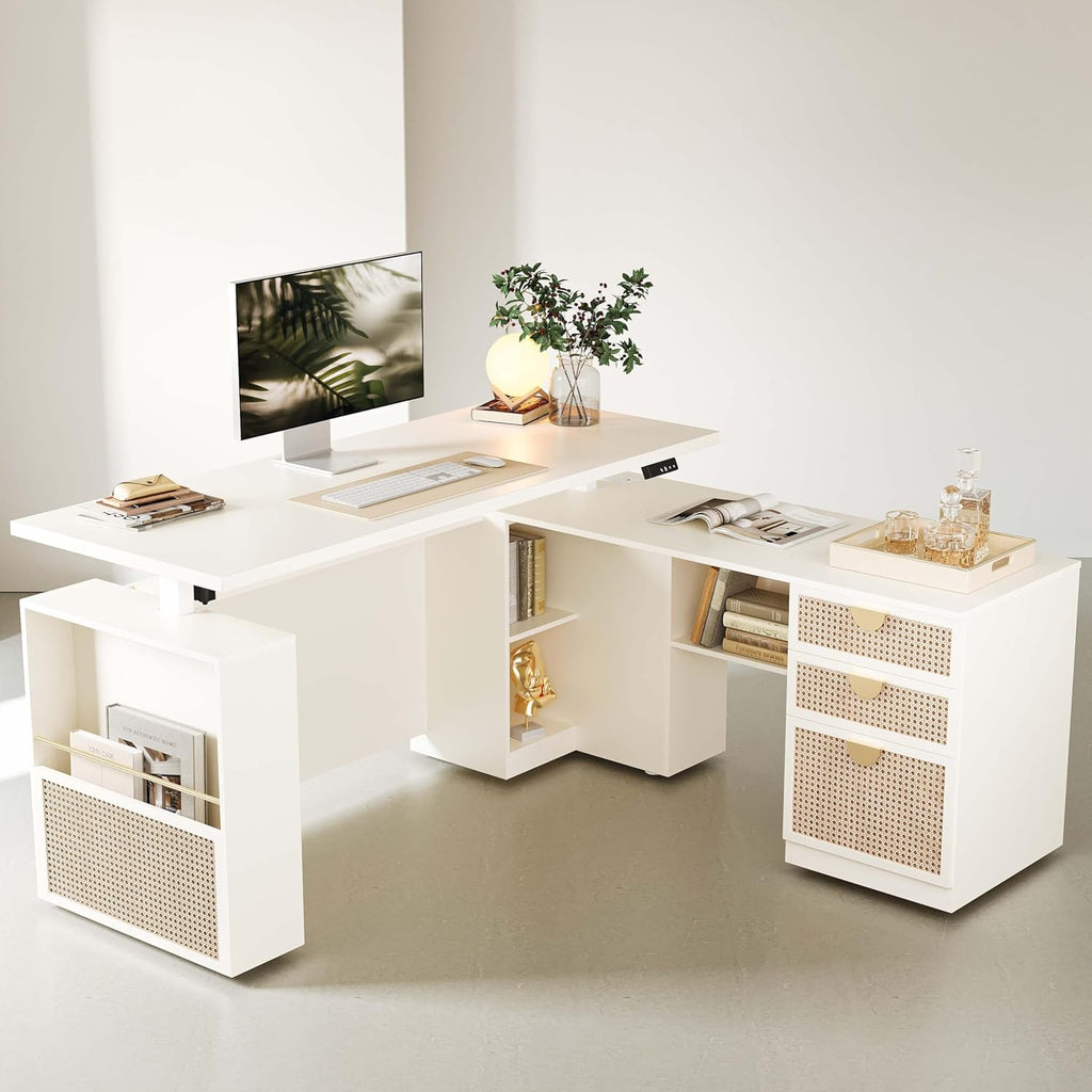 ModernMate 63" L Shaped Electric Standing Desk, Privacy Panel