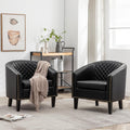 KINWELL 29" W Faux Leather Tufted PU Barrel Club Chairs Set of 2, Black
