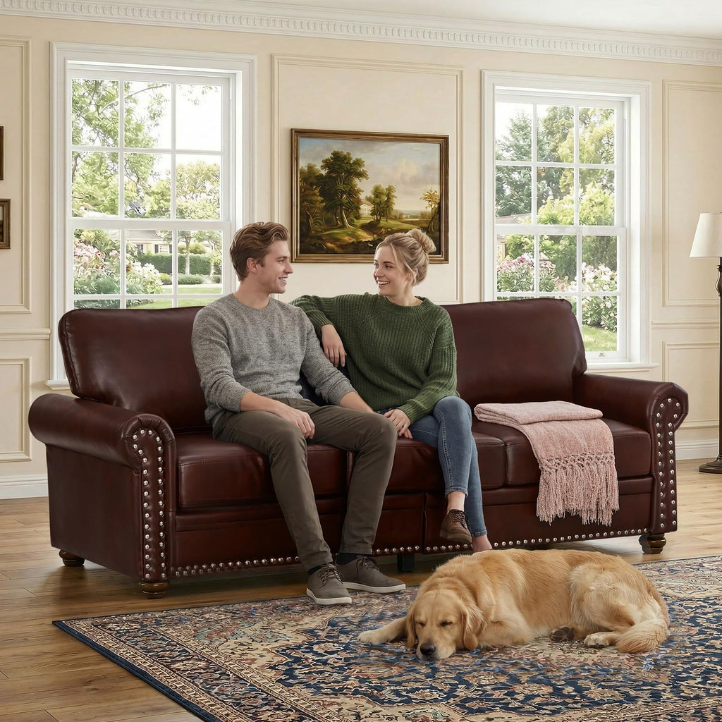 2 Piece Couch Sets for Living Room,Mid Century Modern Couch with Storage Nailhead Trim & Rolled Armrests,Deep Seat Comfy Couch,Furniture Set for Living Room,Bedroom,Office(Navy Blue,Loveseat+3 Seater)