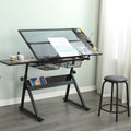 Drafting Table with Stool and Storage, Adjustable Drawing Desk with Metal Drawers, Extended Craft Table Diamond Painting Work Station, Tilting Art Desk for Home Office, Crafting & Painting, Black