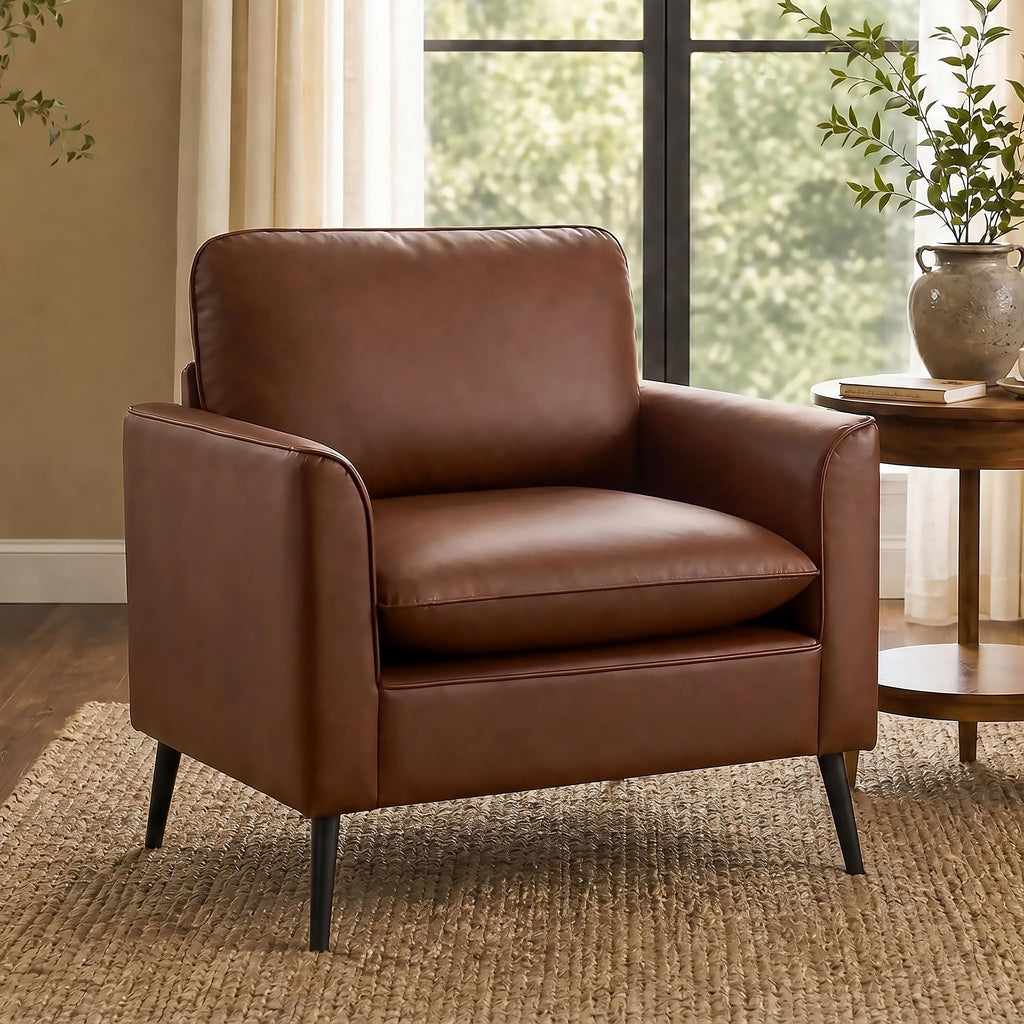 TYBOATLE Accent Chairs Set of 2, Faux Leather Arm Chairs (Grey, 2)