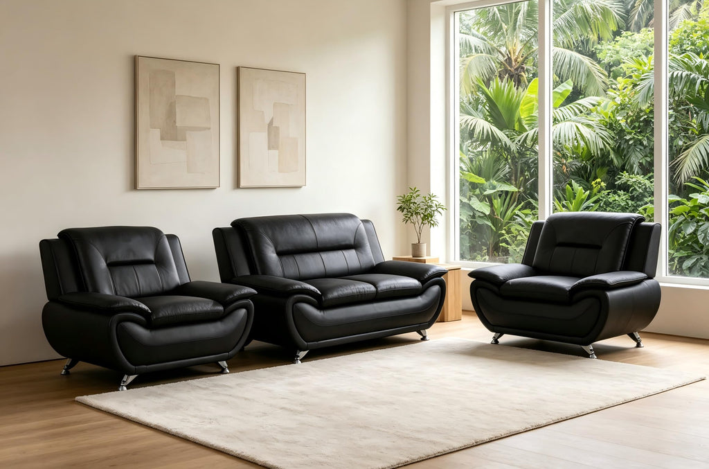 Creamy White Living Room Furniture Set, 2-Piece Modern Faux Leather Couches for Home, Living Room Sofa Sets, 3-Seater Sofa and Loveseat with Metal Feet, Couch Set for Bedroom, Hotel, Office