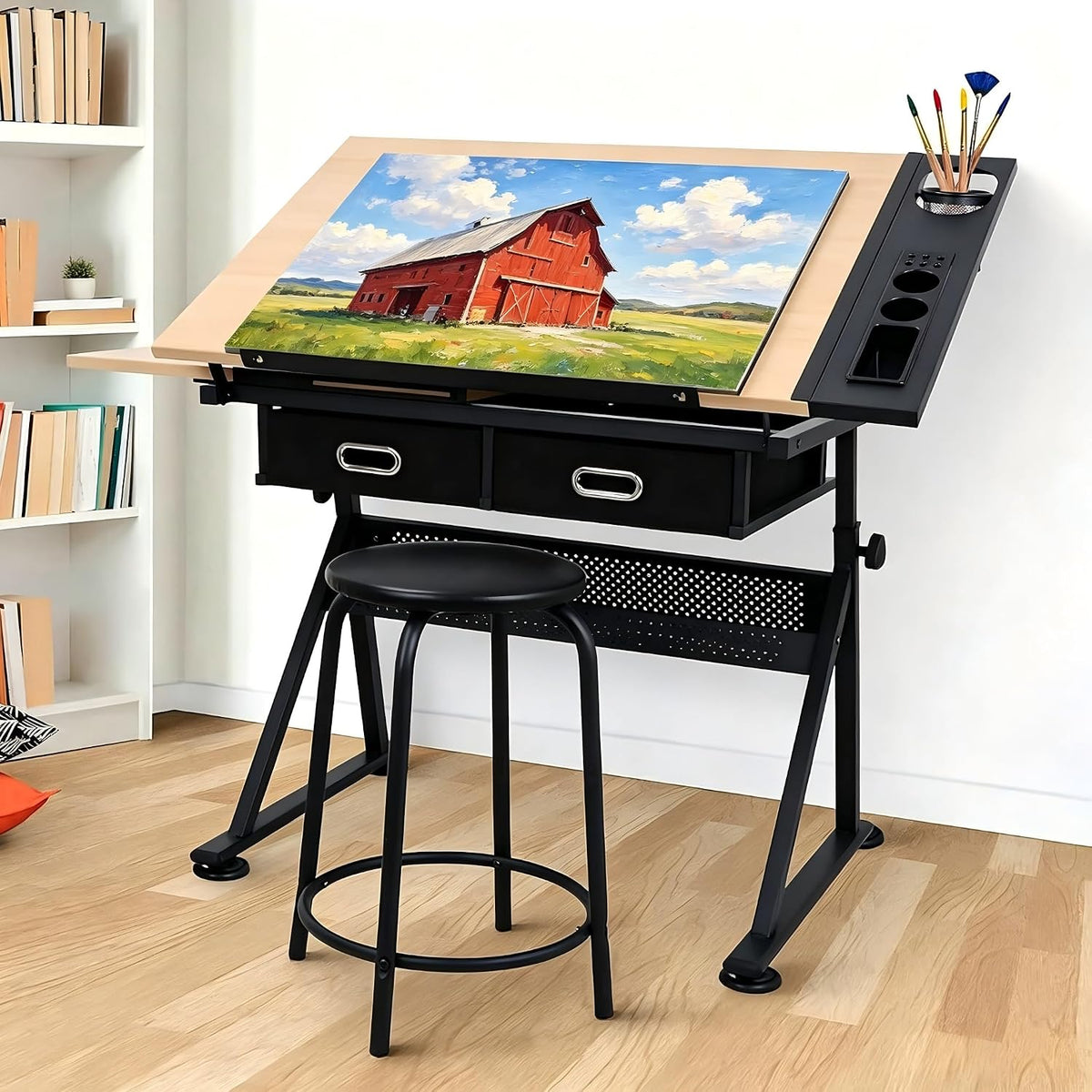 Height Adjustable Drafting Table, 0-75Â° Tilting Drawing Table Art Desk