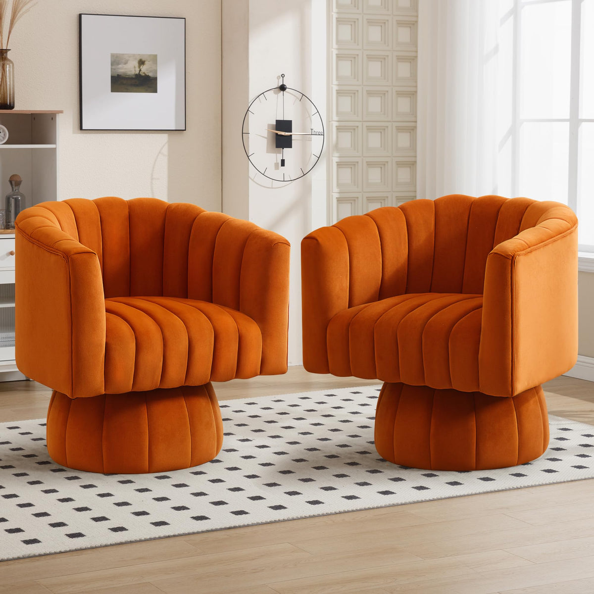 Swivel Accent Barrel Chair Set of 2, Cute Comfy Small Round 360Â° Arm Chair, Velvet Sofa Club Reading Chair for Living Room Bedroom Office Purple