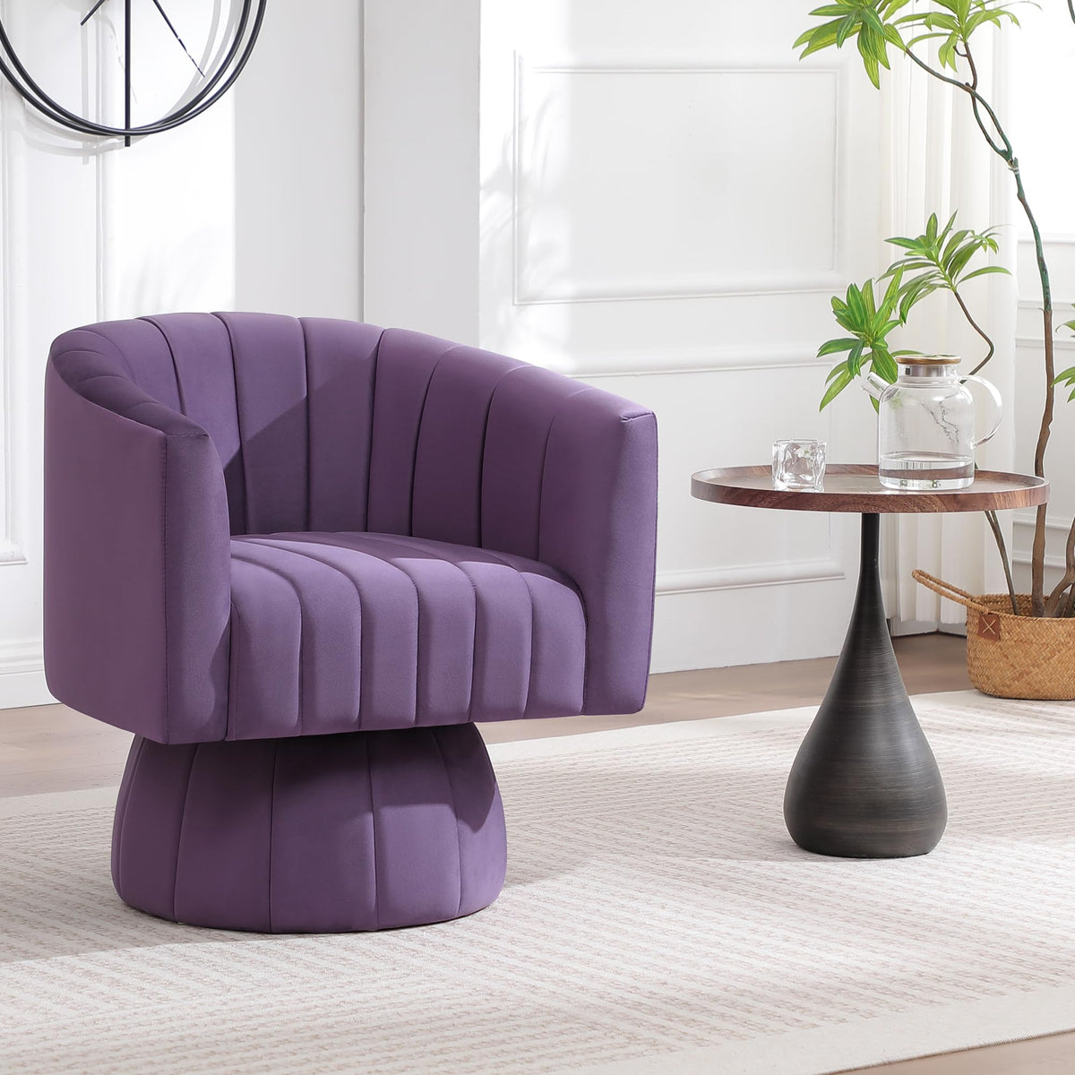 Swivel Accent Barrel Chair Set of 2, Cute Comfy Small Round 360Â° Arm Chair, Velvet Sofa Club Reading Chair for Living Room Bedroom Office Purple