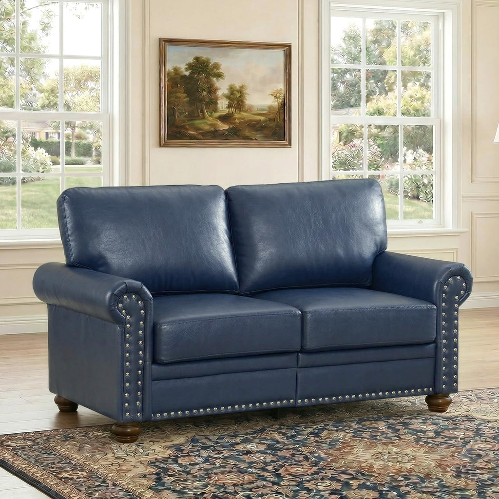 2 Piece Couch Sets for Living Room,Mid Century Modern Couch with Storage Nailhead Trim & Rolled Armrests,Deep Seat Comfy Couch,Furniture Set for Living Room,Bedroom,Office(Navy Blue,Loveseat+3 Seater)