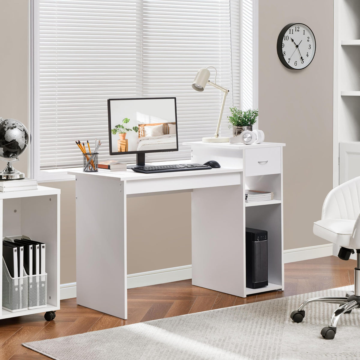 Yaheetech Black Computer Desk and Chair Set with Drawer, Shelves, Mesh Seat