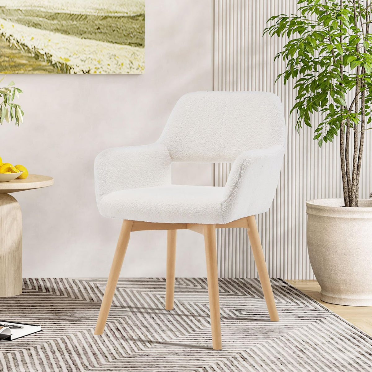 Mid Century Modern Dining Chairs Set of 2 & 4 & 6 Comfy Accent Chair Upholstered Kitchen Dining Living Room Chairs for Bedrooms Waiting Room Home Arm Desk Chair No Wheels (Beige, 2)