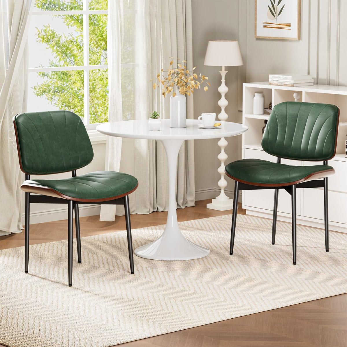 REONEY Dining Chairs Set of 4, Mid-Century Modern Kitchen Chairs, Black