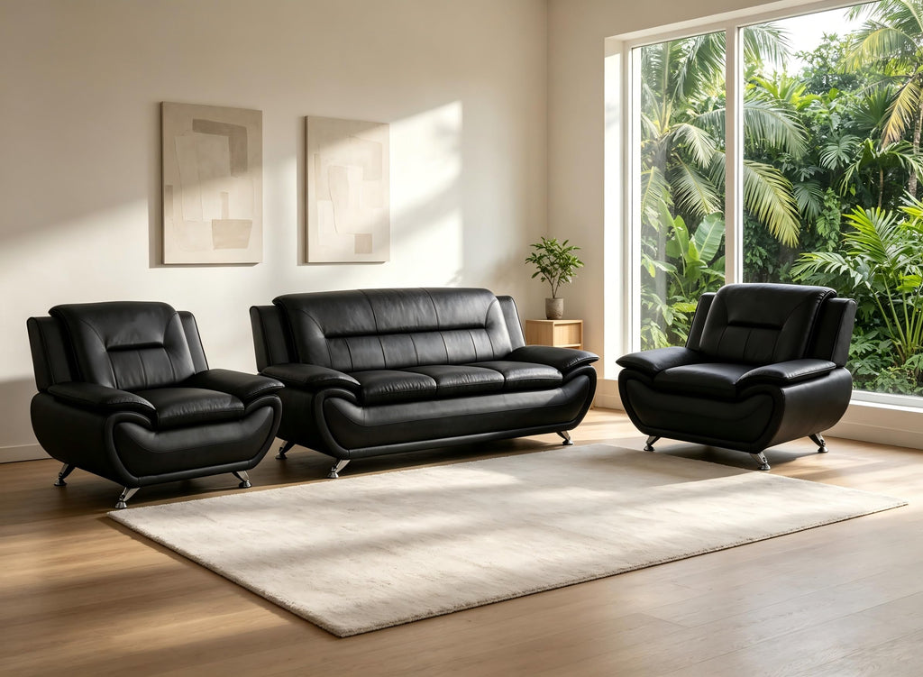 Creamy White Living Room Furniture Set, 2-Piece Modern Faux Leather Couches for Home, Living Room Sofa Sets, 3-Seater Sofa and Loveseat with Metal Feet, Couch Set for Bedroom, Hotel, Office