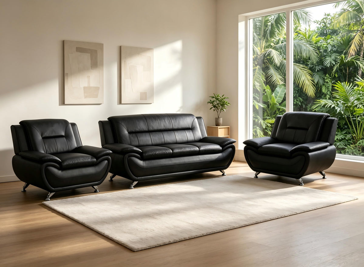 Creamy White Living Room Furniture Set, 2-Piece Modern Faux Leather Couches for Home, Living Room Sofa Sets, 3-Seater Sofa and Loveseat with Metal Feet, Couch Set for Bedroom, Hotel, Office