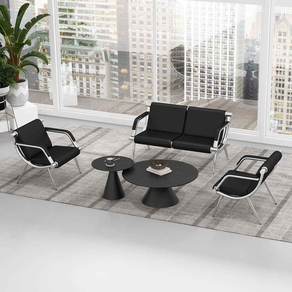 Kinfant Waiting Room Chair- Office Reception Furniture with Armrest and PU Leather Cushion, Office Guest Chair for Waiting Room Airport Hospital Bank Lobby, Black (1 Seat*2+2 Seat)