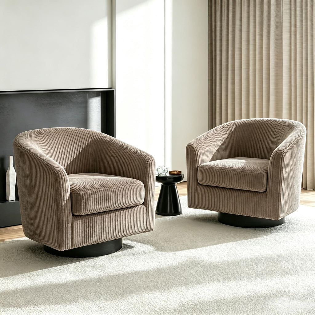 Faux Leather Swivel Accent Chairs Set of 2, Barrel Armchair, Brown