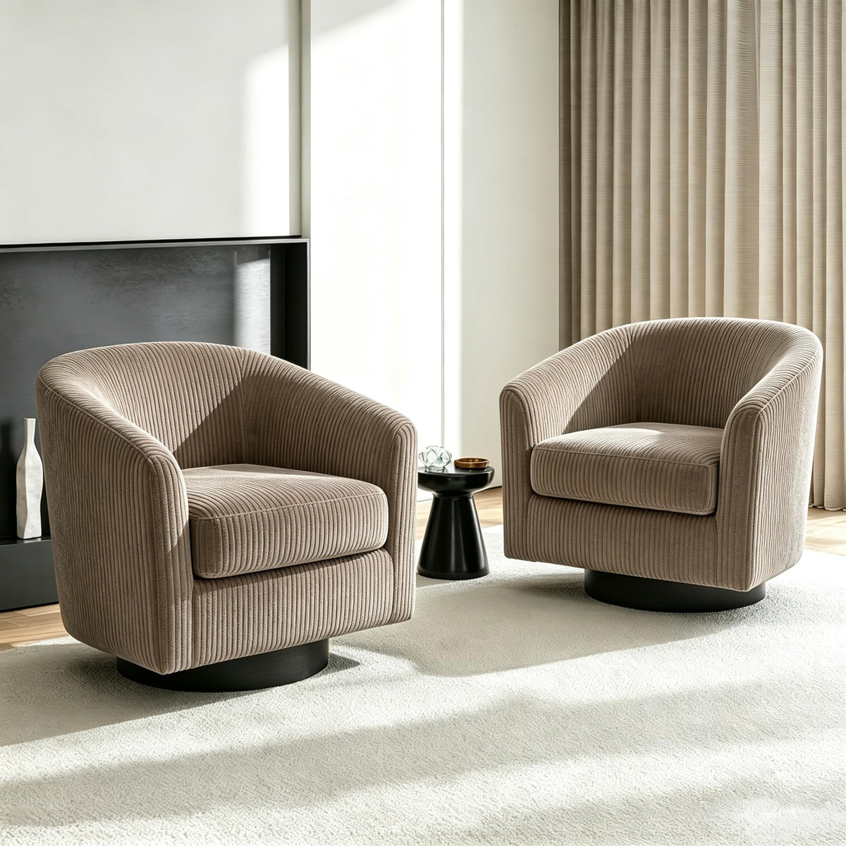 Faux Leather Swivel Accent Chairs Set of 2, Barrel Armchair, Brown