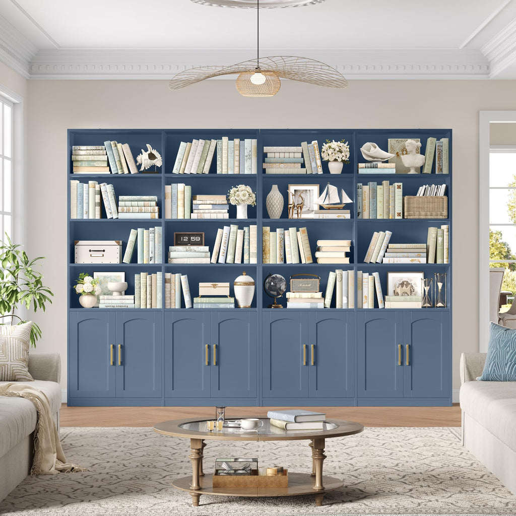 FACBOTALL Bookshelf and Bookcase with Doors, Double Wide Large Bookshelves