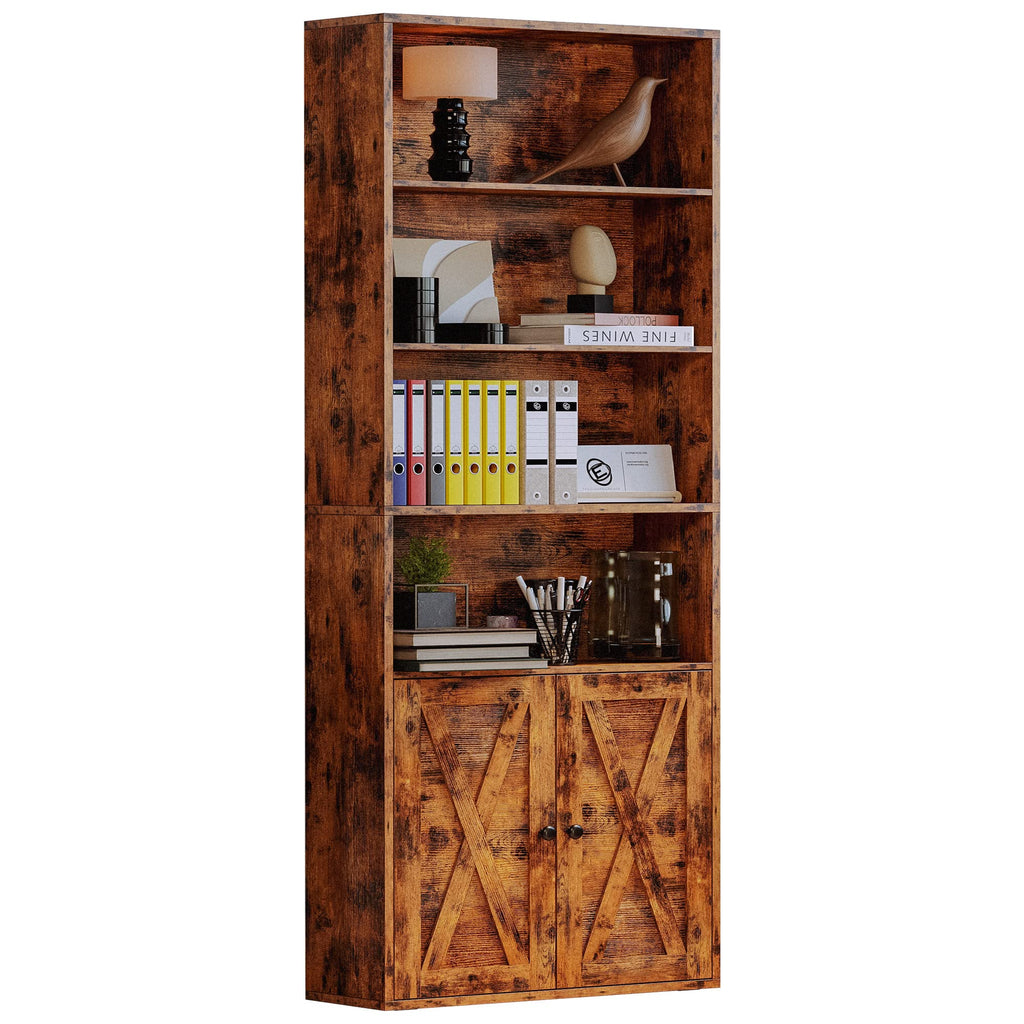 IRONCK Industrial Bookshelves and Bookcases with Doors Floor Standing 6 Shelf Display Storage Shelves 70 in Tall Bookcase for Home Office, Living Room