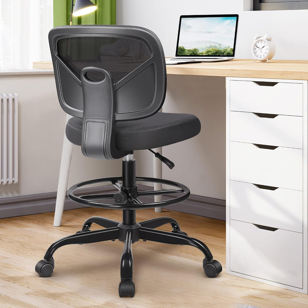 Primy Tall Drafting Desk Chair - Armless, Adjustable Height, Mesh Back, Rolling, Standing Desk Chair for Art Room, Office or Home (Black)