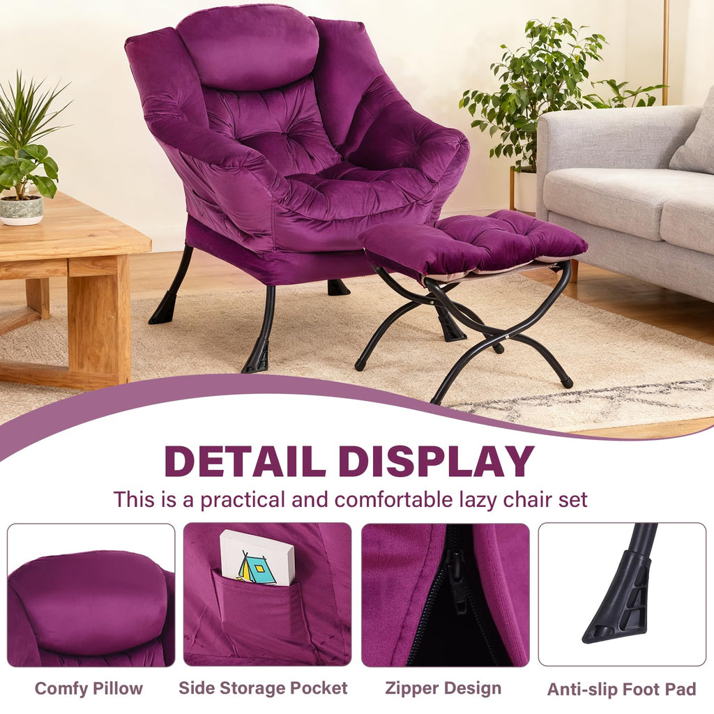 Modern Lazy Chair with Ottoman Lounge Accent Reading Chair for Living Room