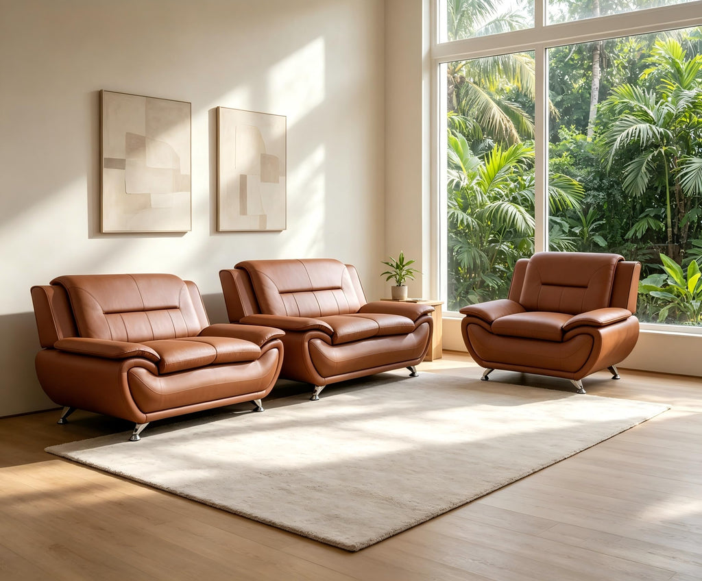 Creamy White Living Room Furniture Set, 2-Piece Modern Faux Leather Couches for Home, Living Room Sofa Sets, 3-Seater Sofa and Loveseat with Metal Feet, Couch Set for Bedroom, Hotel, Office