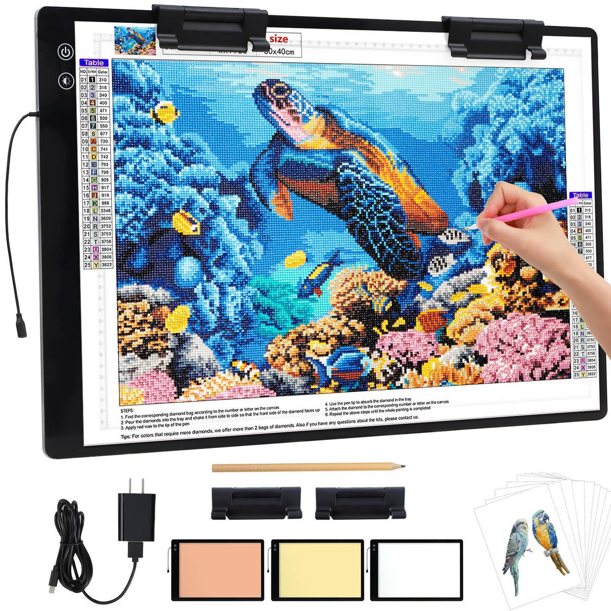 Zocelight A1(35.4''x 23.6'') Large Rechargeable Light Pad for Diamond Painting,6 Levels & Stepless Dimming Light Box for Tracing,3-Color Modes Light Board,Built-in 6000mAh Battery Light Table for Art