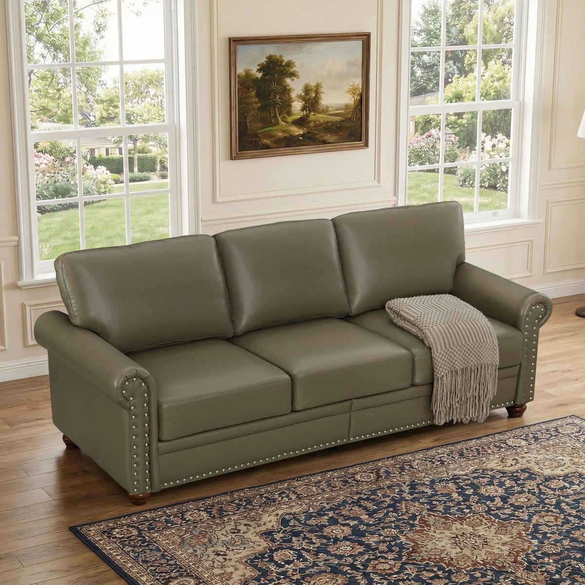 2 Piece Couch Sets for Living Room,Mid Century Modern Couch with Storage Nailhead Trim & Rolled Armrests,Deep Seat Comfy Couch,Furniture Set for Living Room,Bedroom,Office(Navy Blue,Loveseat+3 Seater)