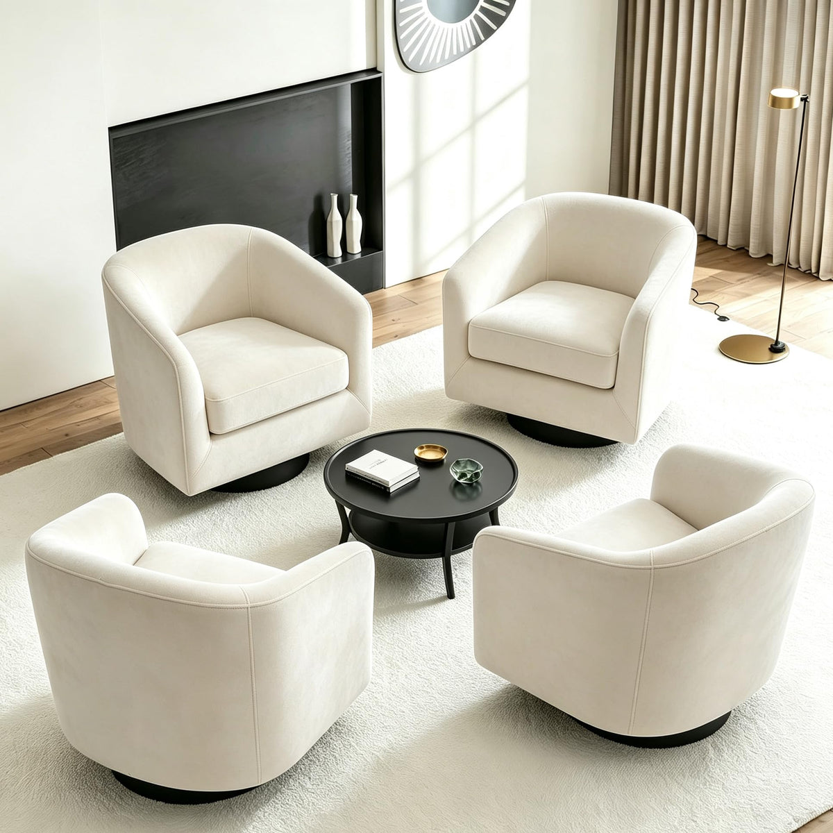 Faux Leather Swivel Accent Chairs Set of 2, Barrel Armchair, Brown
