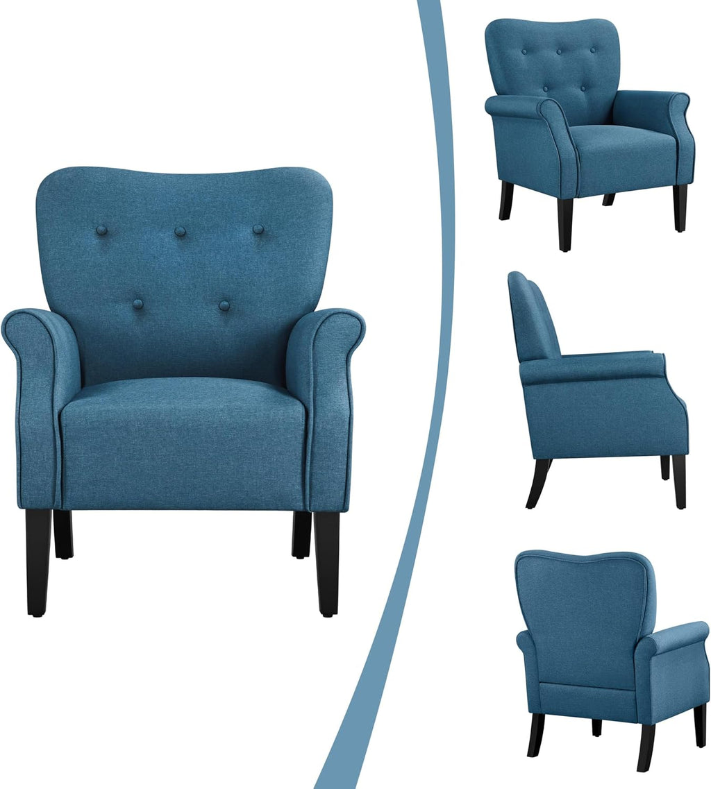 Yaheetech High Back Accent Chair Set of 2 with Rolled Arms, Navy Blue