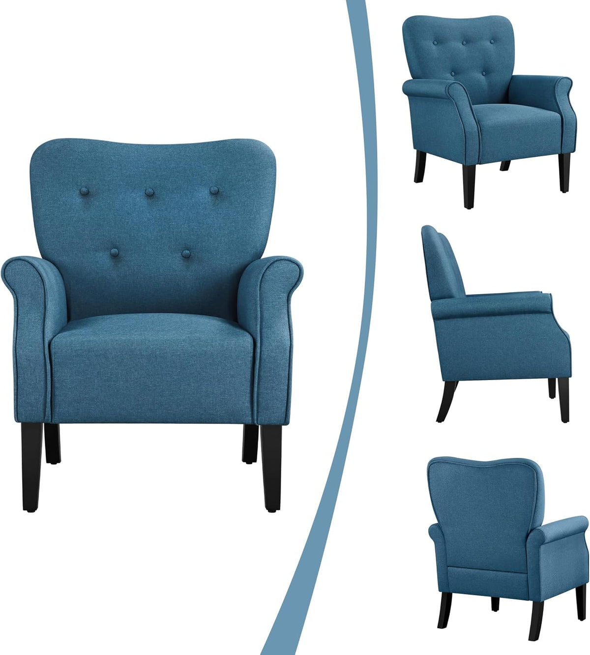 Yaheetech High Back Accent Chair Set of 2 with Rolled Arms, Navy Blue