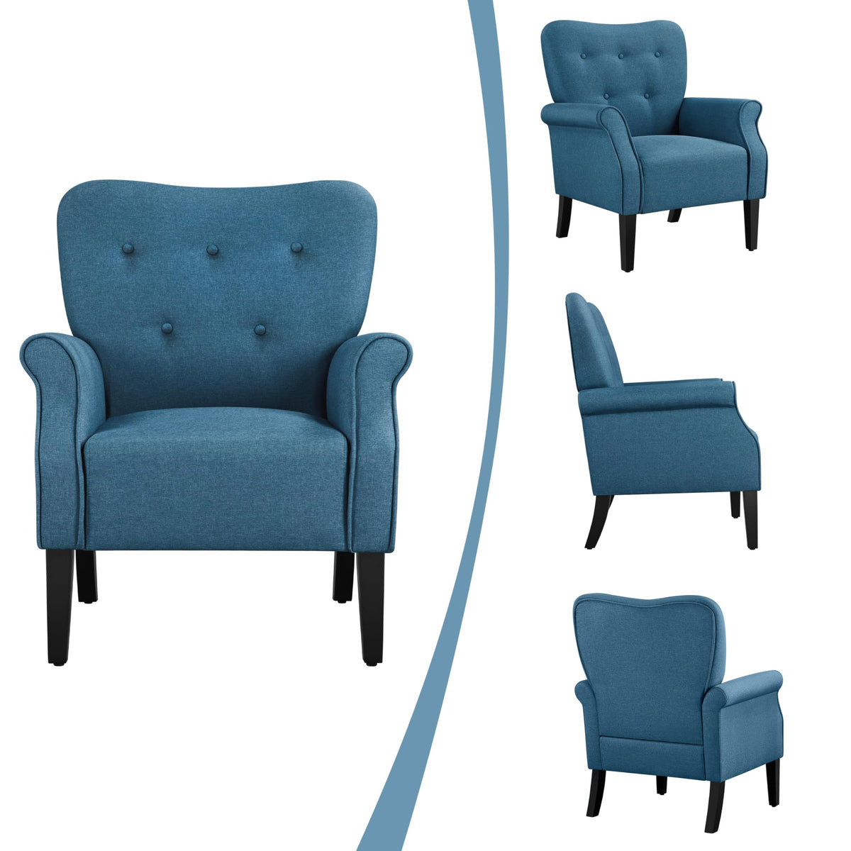 Yaheetech High Back Accent Chair Set of 2 with Rolled Arms, Navy Blue